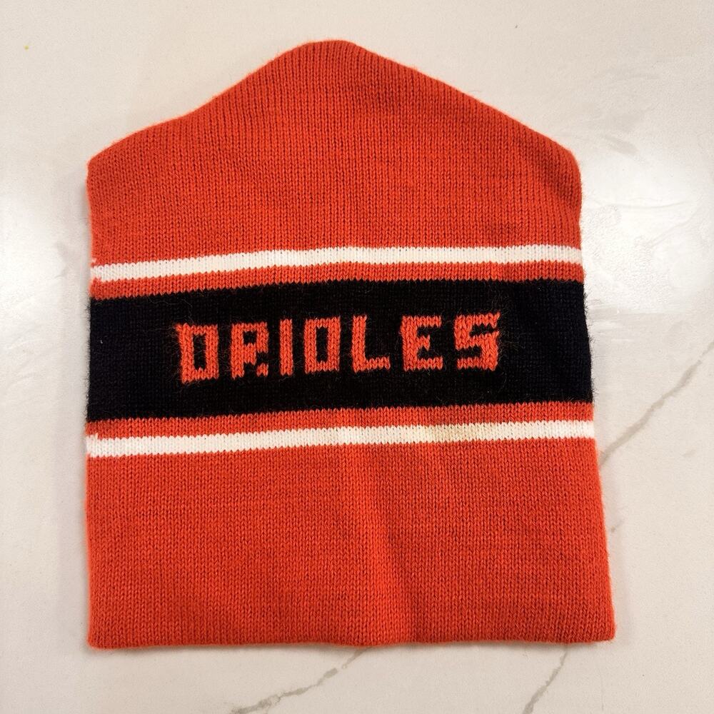 Vtg 70s 80s Baltimore Orioles Knit Ski Hat Pointed Beanie Toboggan Orange Black